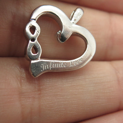 925 Sterling Silver Vintage Real Diamond Heart "Infinite Love" Charm Pendant