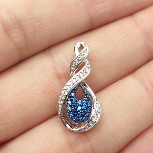 925 Sterling Silver White & Blue C Z Slide Pendant