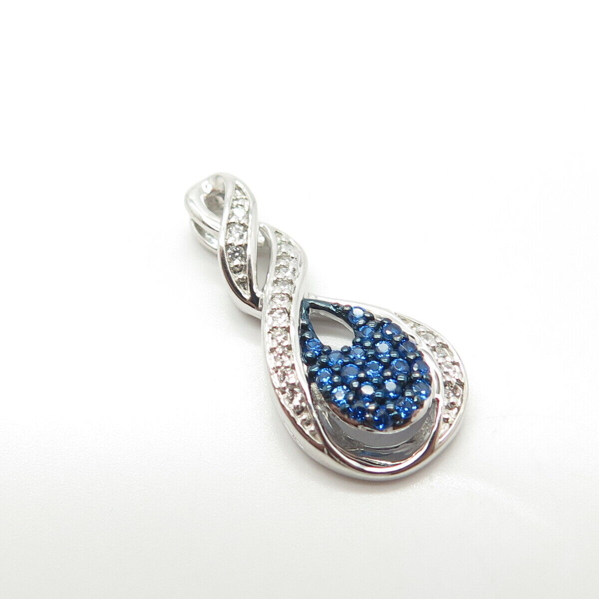 925 Sterling Silver White & Blue C Z Slide Pendant