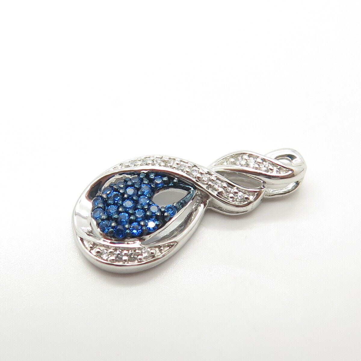 925 Sterling Silver White & Blue C Z Slide Pendant