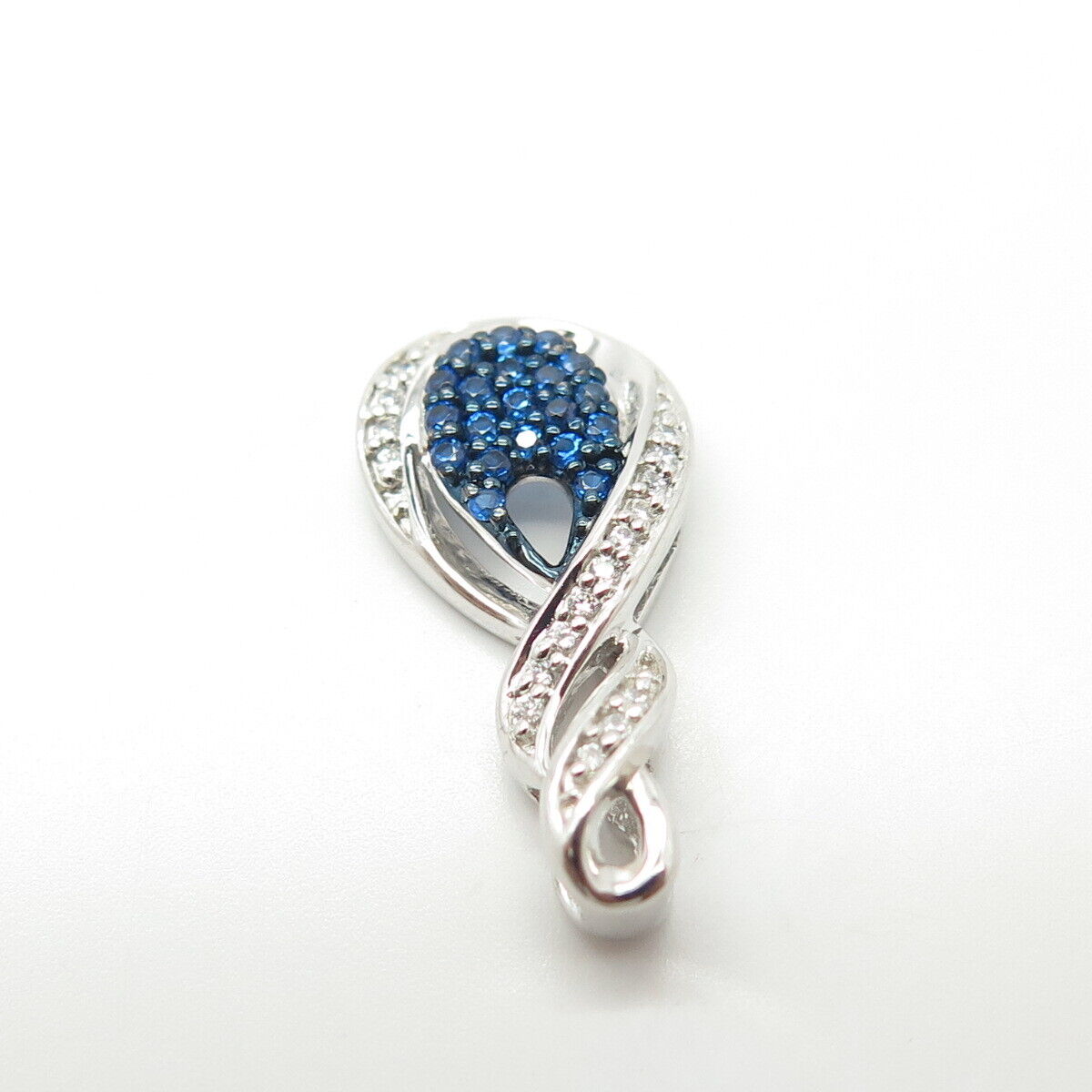 925 Sterling Silver White & Blue C Z Slide Pendant