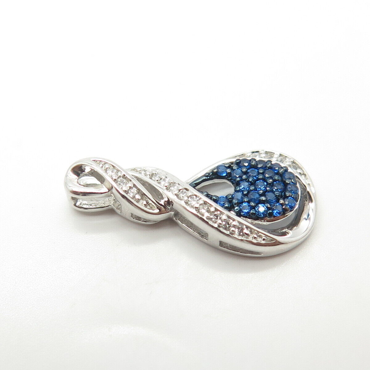 925 Sterling Silver White & Blue C Z Slide Pendant