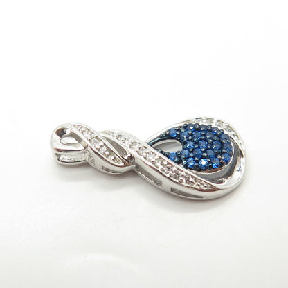 925 Sterling Silver White & Blue C Z Slide Pendant