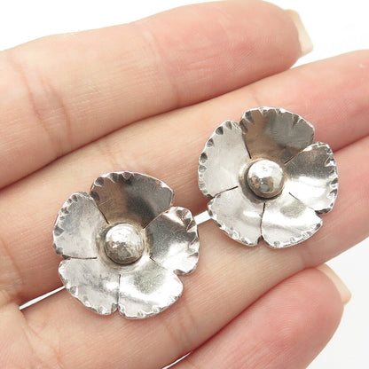 925 Sterling Silver Antique Art Deco Floral Screw Back Earrings