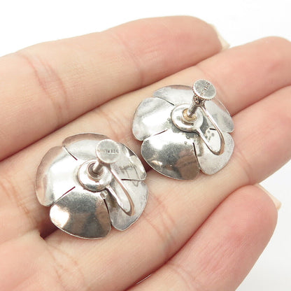 925 Sterling Silver Antique Art Deco Floral Screw Back Earrings