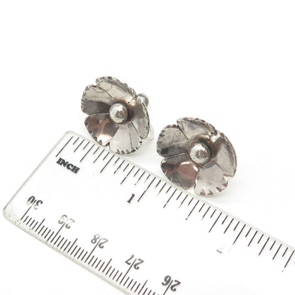 925 Sterling Silver Antique Art Deco Floral Screw Back Earrings