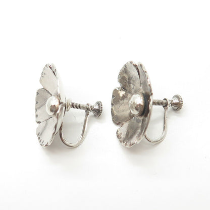 925 Sterling Silver Antique Art Deco Floral Screw Back Earrings