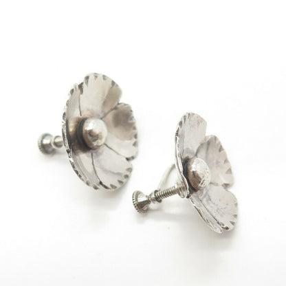 925 Sterling Silver Antique Art Deco Floral Screw Back Earrings