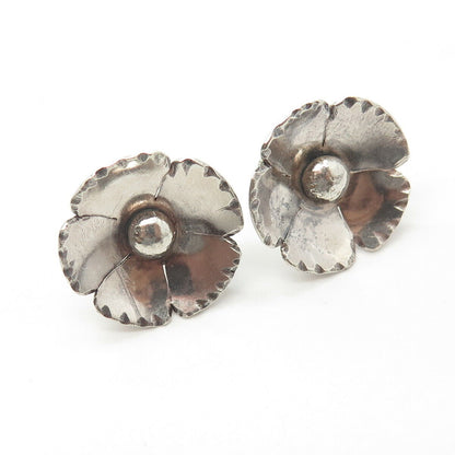 925 Sterling Silver Antique Art Deco Floral Screw Back Earrings