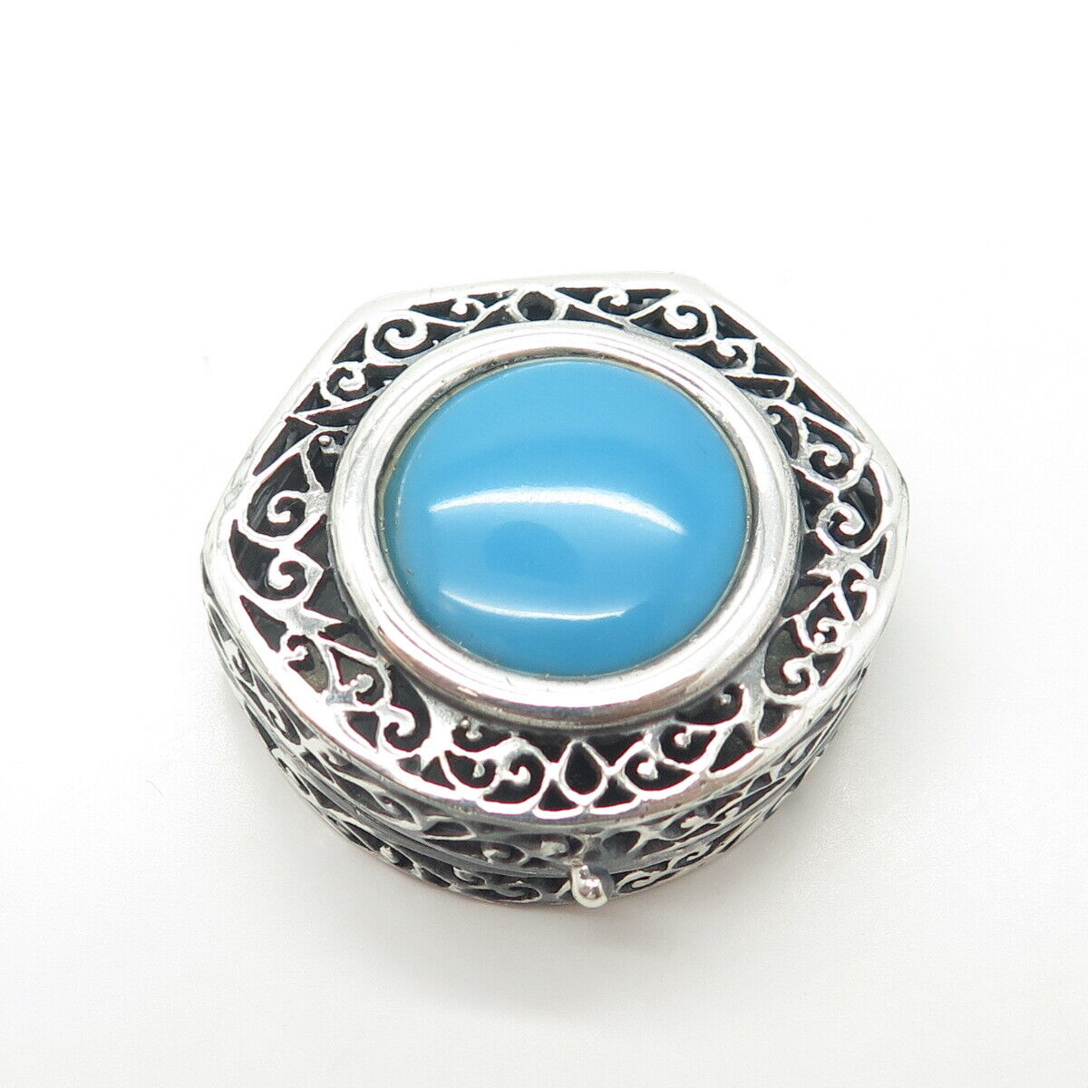 925 Sterling Silver Vintage Faux Turquoise Ornate Box / Case