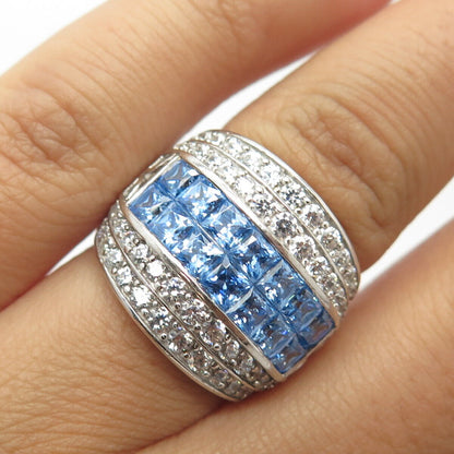 925 Sterling Silver White & Blue C Z Invisible Setting Ring Size 5