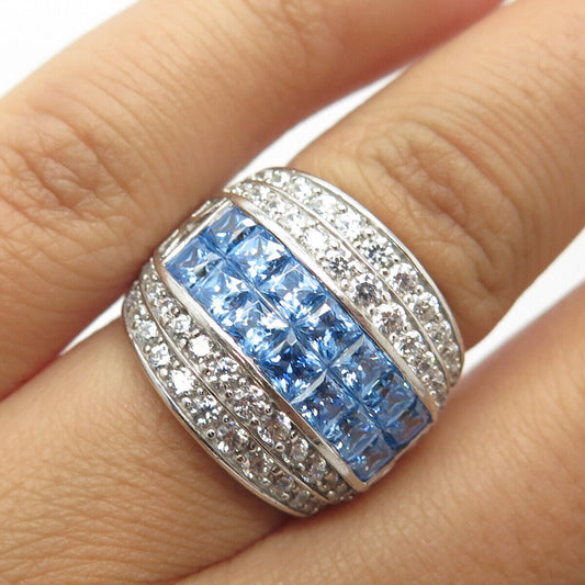 925 Sterling Silver White & Blue C Z Invisible Setting Ring Size 5