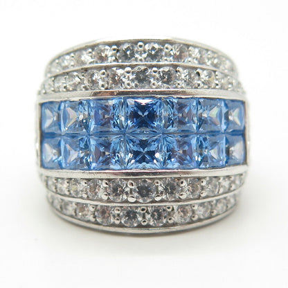 925 Sterling Silver White & Blue C Z Invisible Setting Ring Size 5