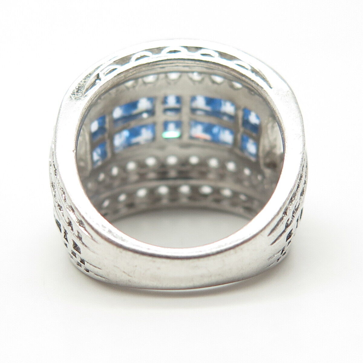925 Sterling Silver White & Blue C Z Invisible Setting Ring Size 5
