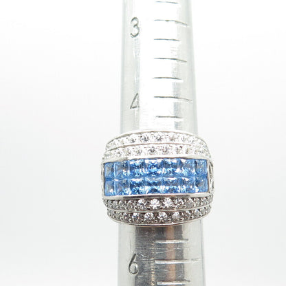 925 Sterling Silver White & Blue C Z Invisible Setting Ring Size 5