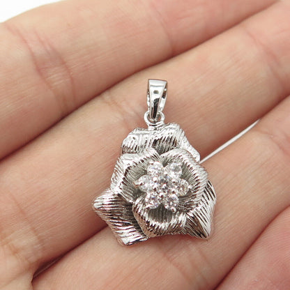 925 Sterling Silver White C Z Floral Blossom Pendant