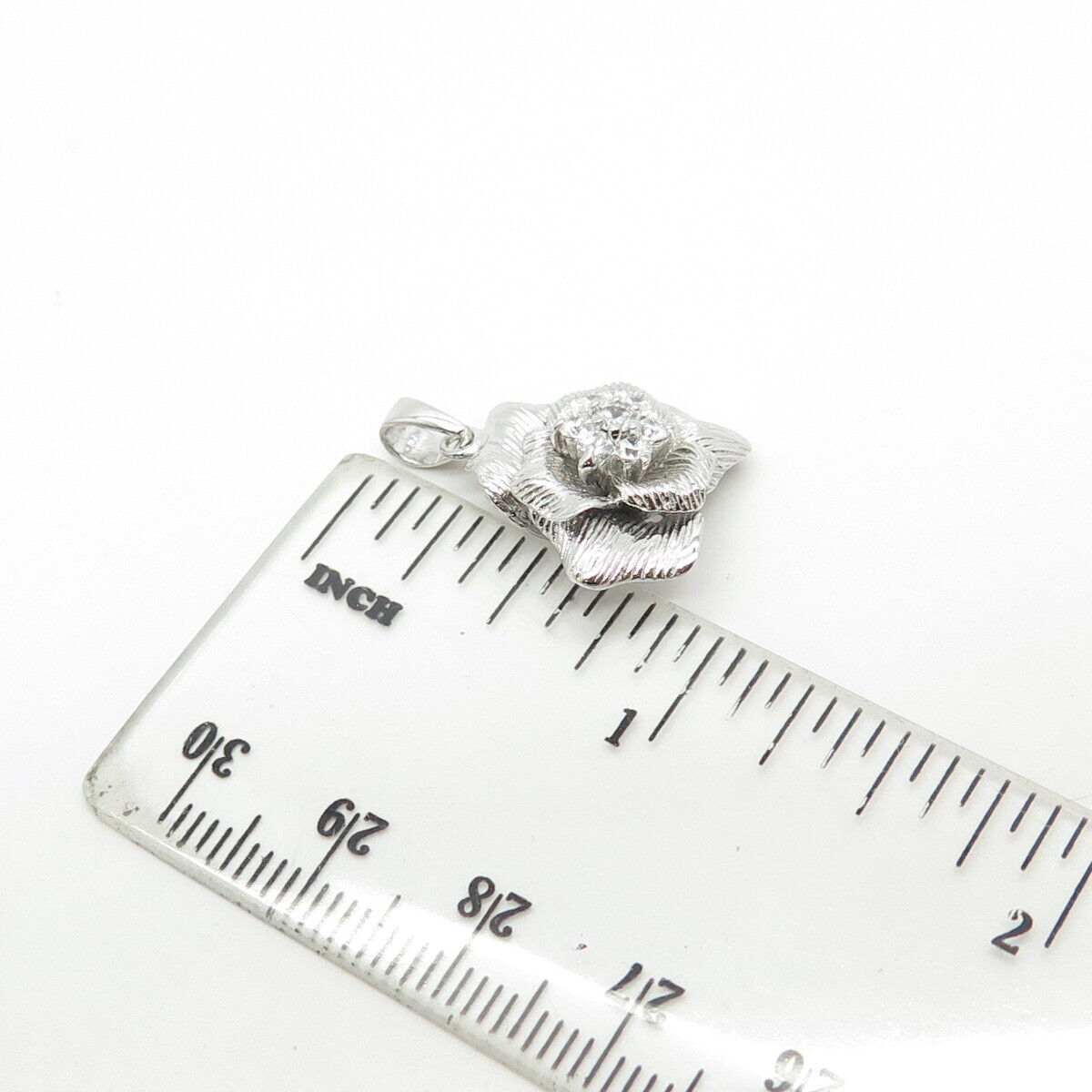 925 Sterling Silver White C Z Floral Blossom Pendant