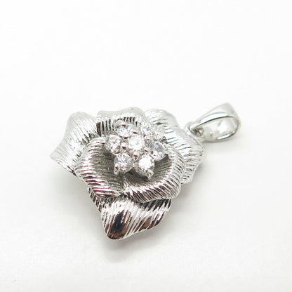 925 Sterling Silver White C Z Floral Blossom Pendant