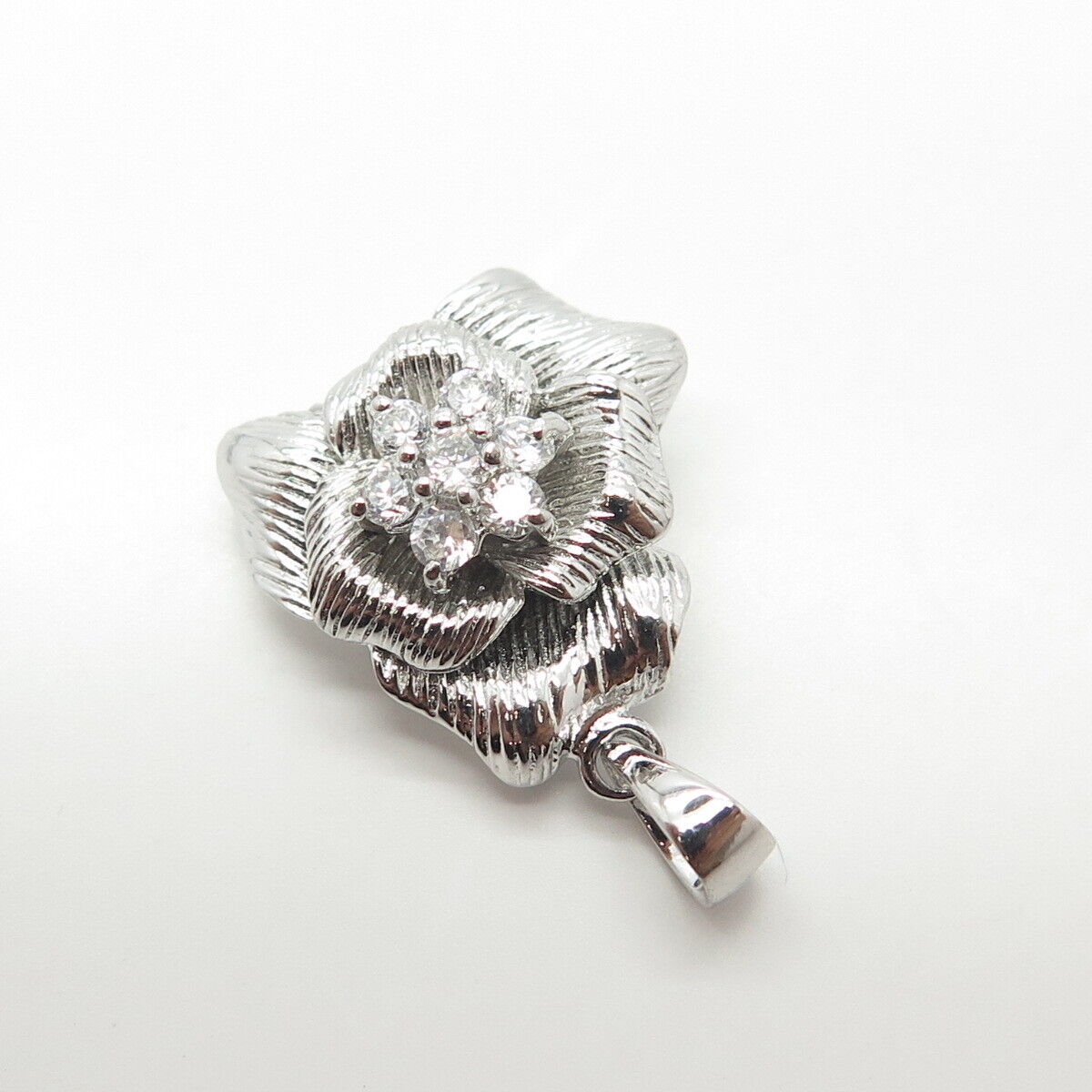 925 Sterling Silver White C Z Floral Blossom Pendant