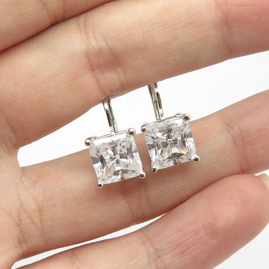 925 Sterling Silver White C Z Square Earrings