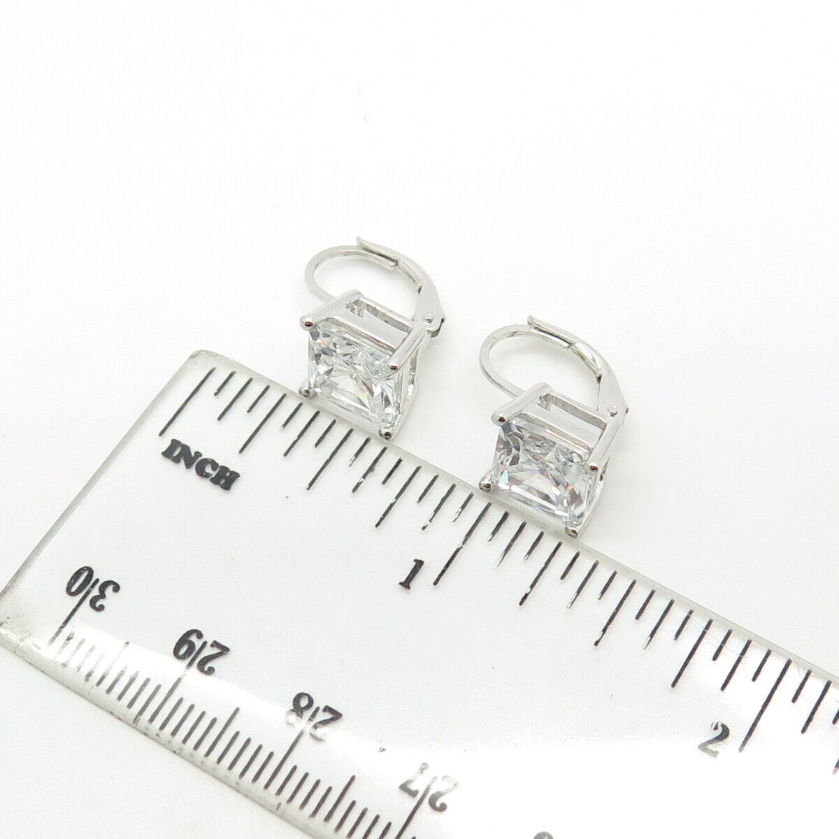 925 Sterling Silver White C Z Square Earrings