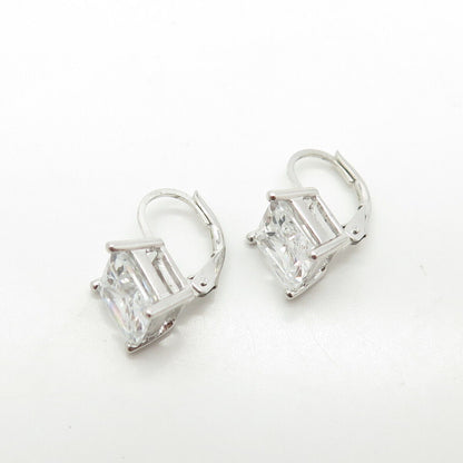 925 Sterling Silver White C Z Square Earrings