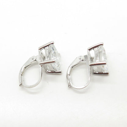 925 Sterling Silver White C Z Square Earrings