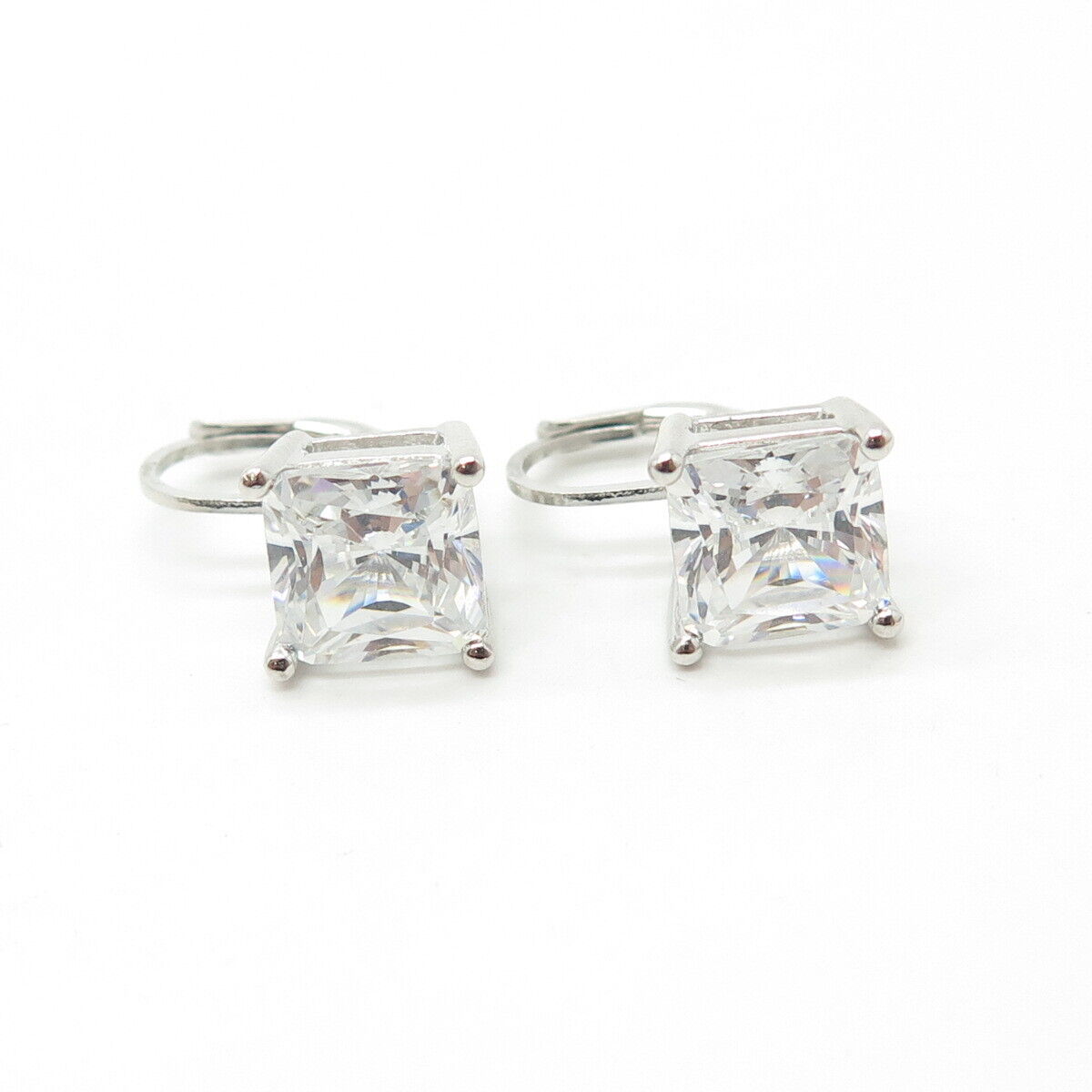 925 Sterling Silver White C Z Square Earrings