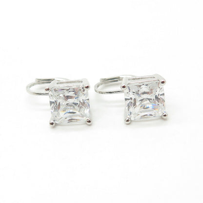 925 Sterling Silver White C Z Square Earrings