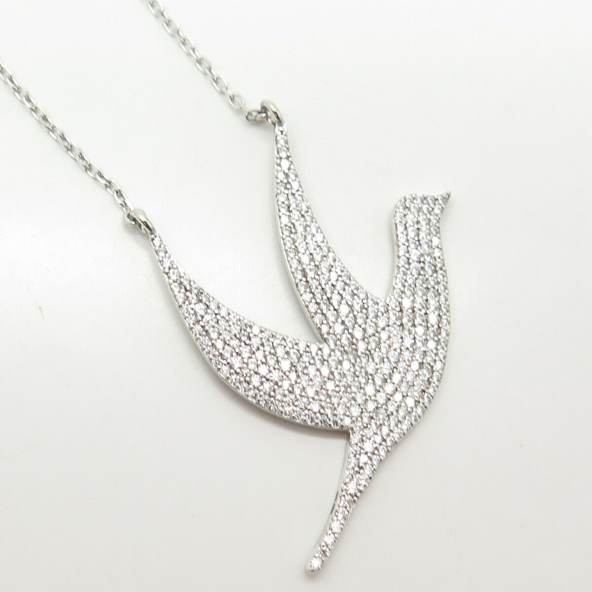 925 Sterling Silver Pave C Z Flying Bird Rolo Chain Necklace 18"