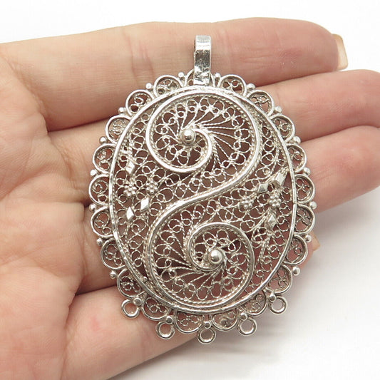 925 Sterling Silver Antique Art Deco Filigree Pendant