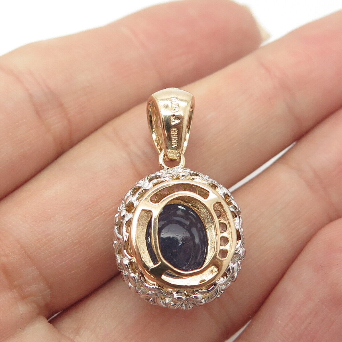 925 Sterling Silver 2-Tone Real White Topaz & Tanzanite Gemstone Pendant