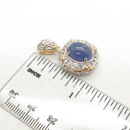 925 Sterling Silver 2-Tone Real White Topaz & Tanzanite Gemstone Pendant