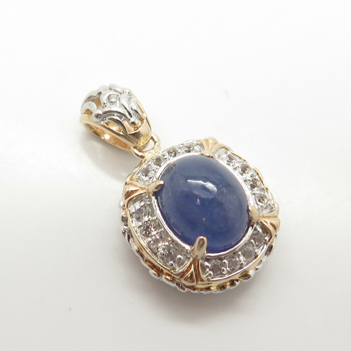 925 Sterling Silver 2-Tone Real White Topaz & Tanzanite Gemstone Pendant