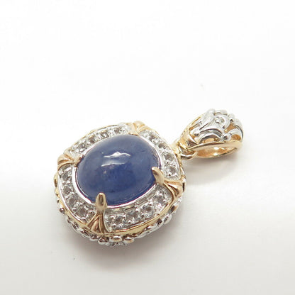 925 Sterling Silver 2-Tone Real White Topaz & Tanzanite Gemstone Pendant