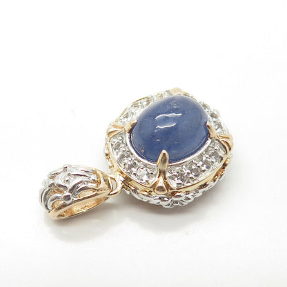 925 Sterling Silver 2-Tone Real White Topaz & Tanzanite Gemstone Pendant