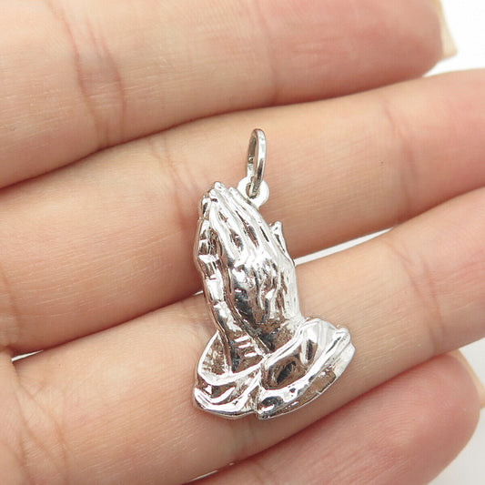 925 Sterling Silver Antique Art Deco Hands In Prayer Charm Pendant