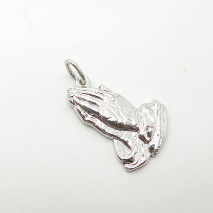 925 Sterling Silver Antique Art Deco Hands In Prayer Charm Pendant