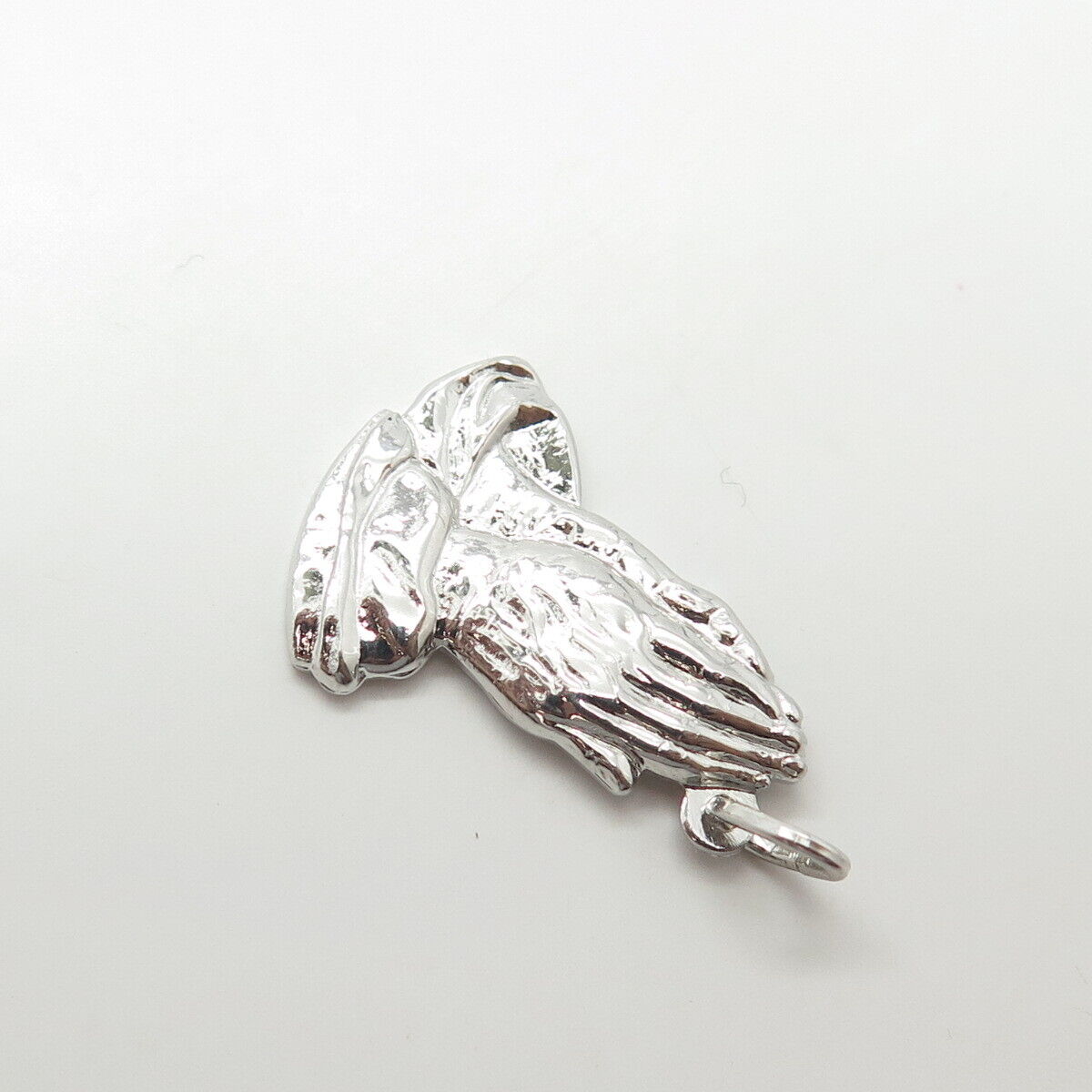 925 Sterling Silver Antique Art Deco Hands In Prayer Charm Pendant