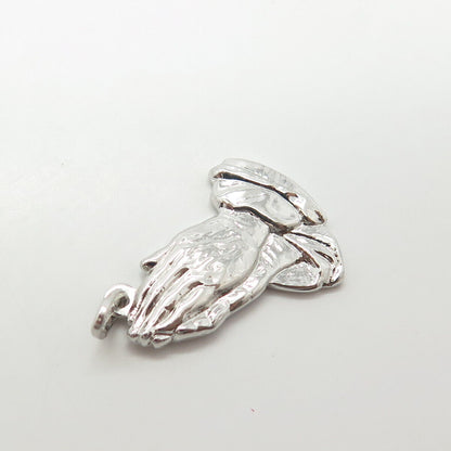 925 Sterling Silver Antique Art Deco Hands In Prayer Charm Pendant