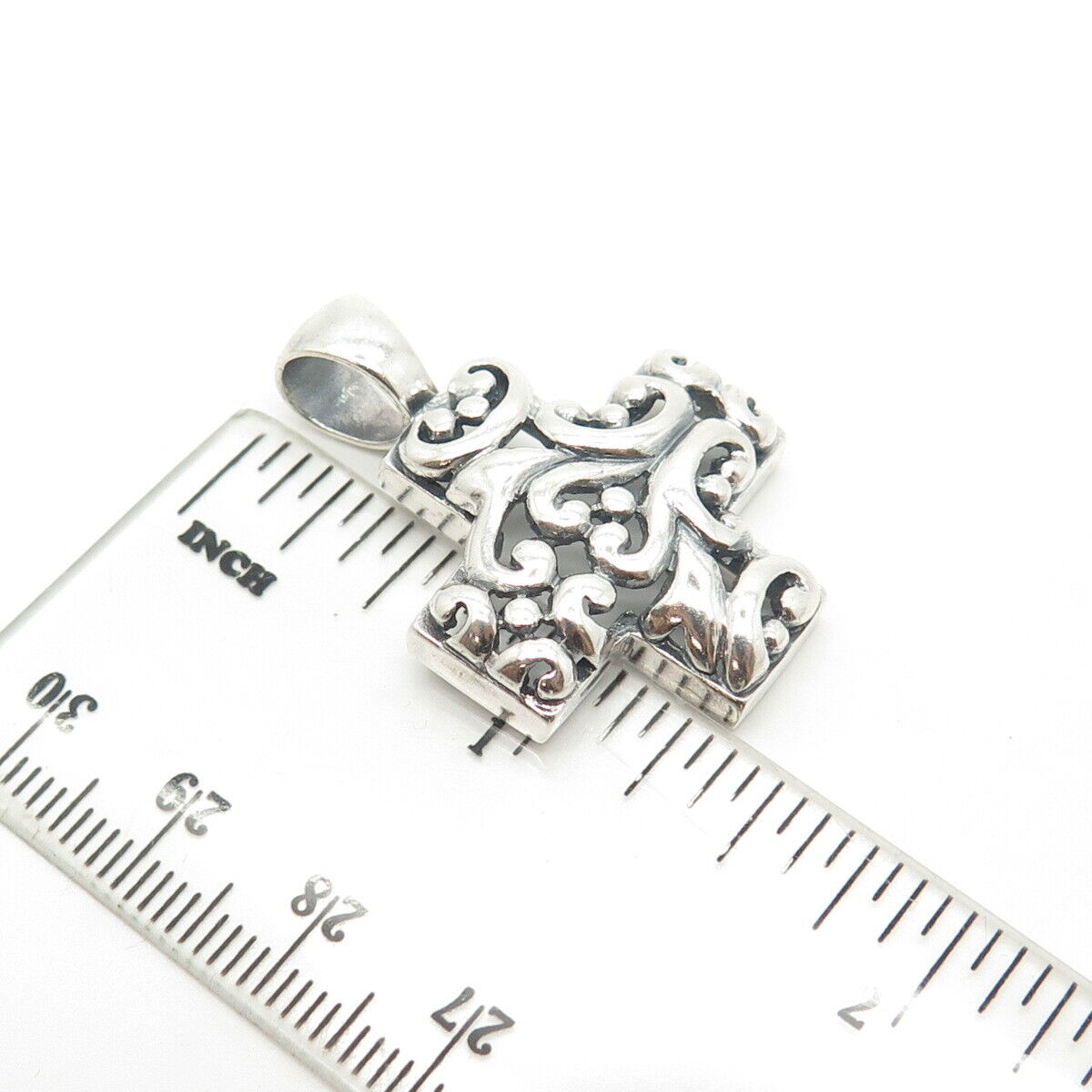 925 Sterling Silver Vintage Floral Scroll Cross Pendant