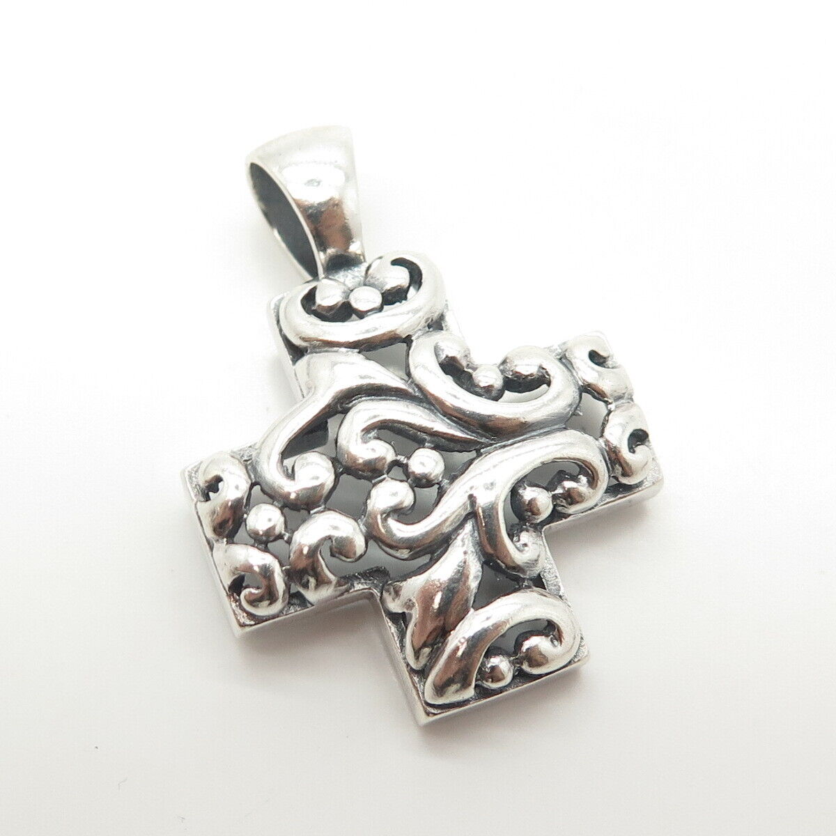 925 Sterling Silver Vintage Floral Scroll Cross Pendant