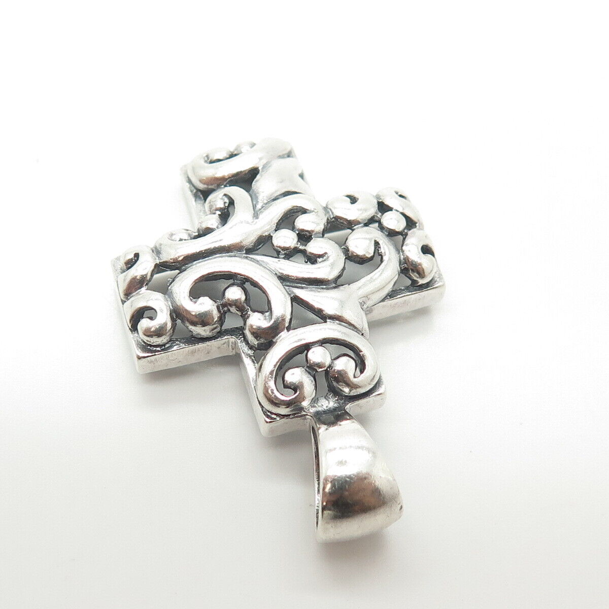 925 Sterling Silver Vintage Floral Scroll Cross Pendant