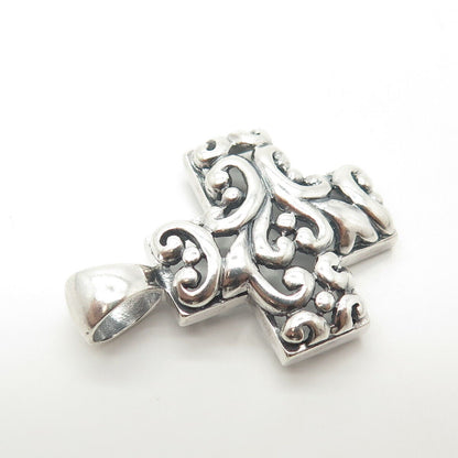 925 Sterling Silver Vintage Floral Scroll Cross Pendant