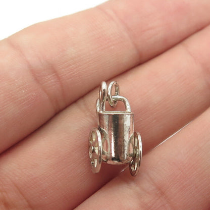 925 Sterling Silver Antique Art Deco Movable Garden Cart Basket Charm Pendant