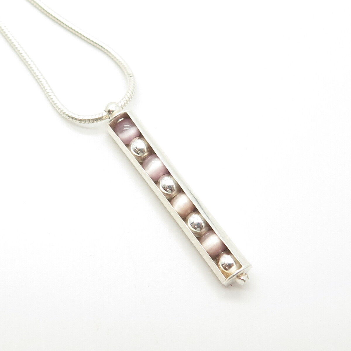 925 Sterling Silver Italy Fiber Optic Cat's Eye Gem Snake Chain Necklace 16"