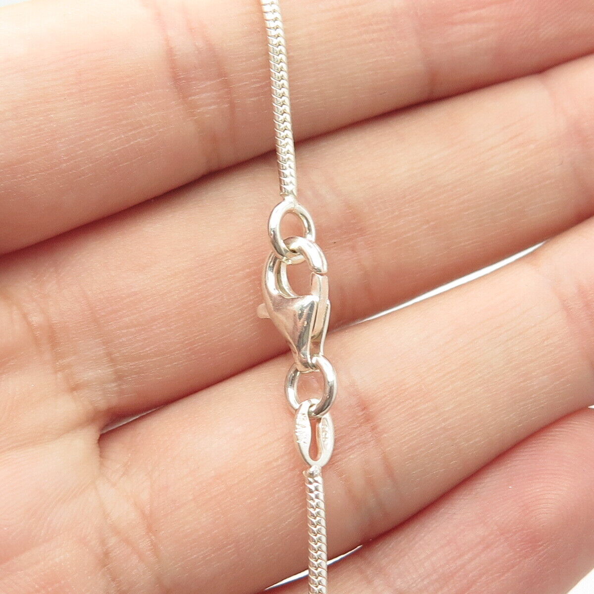 925 Sterling Silver Italy Fiber Optic Cat's Eye Gem Snake Chain Necklace 16"