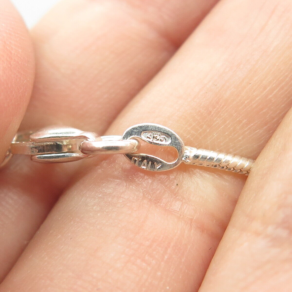 925 Sterling Silver Italy Fiber Optic Cat's Eye Gem Snake Chain Necklace 16"