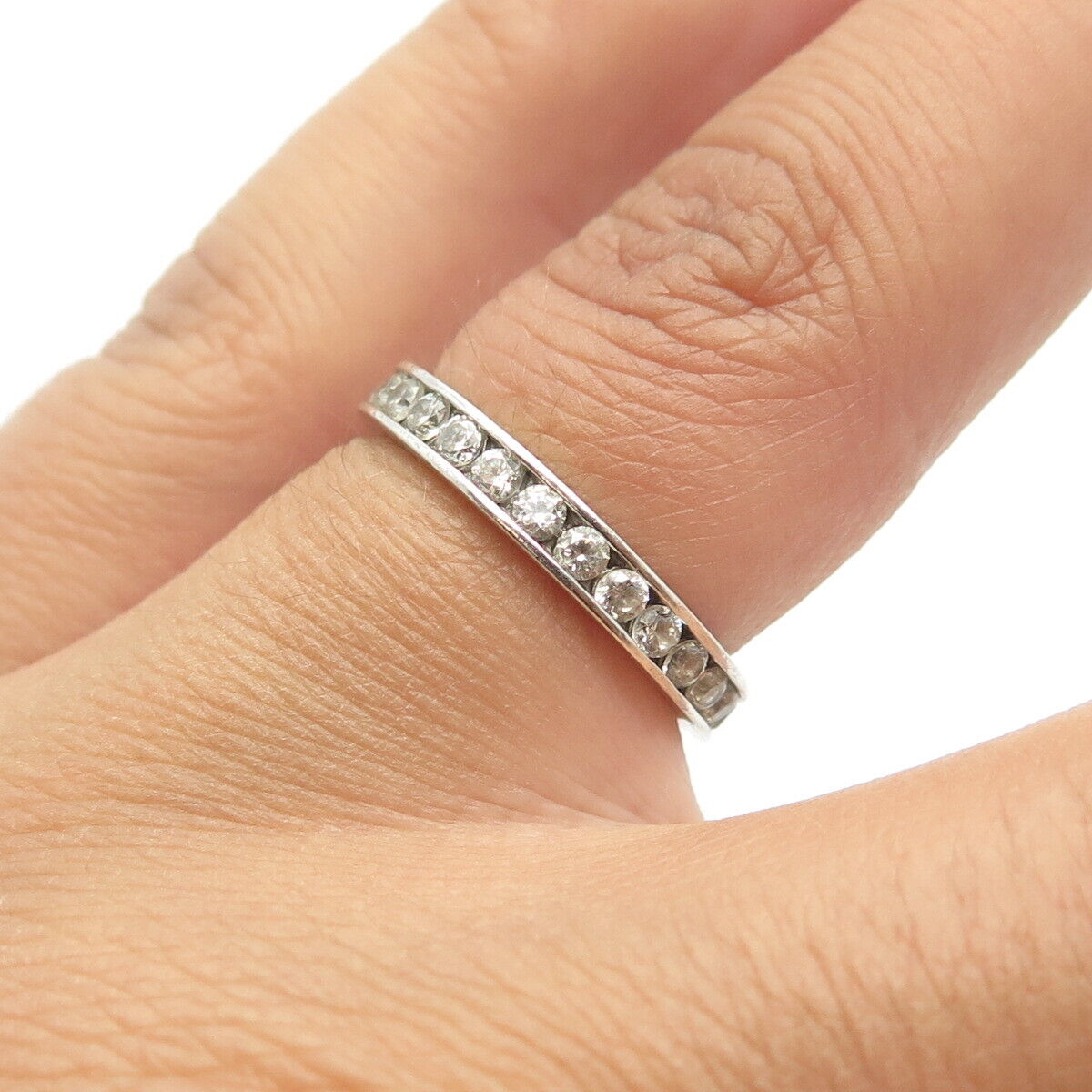 925 Sterling Silver Round-Cut Shaped C Z All Around Eternity Ring Size 5