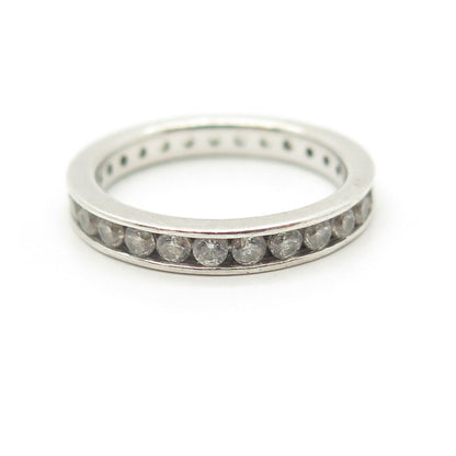 925 Sterling Silver Round-Cut Shaped C Z All Around Eternity Ring Size 5